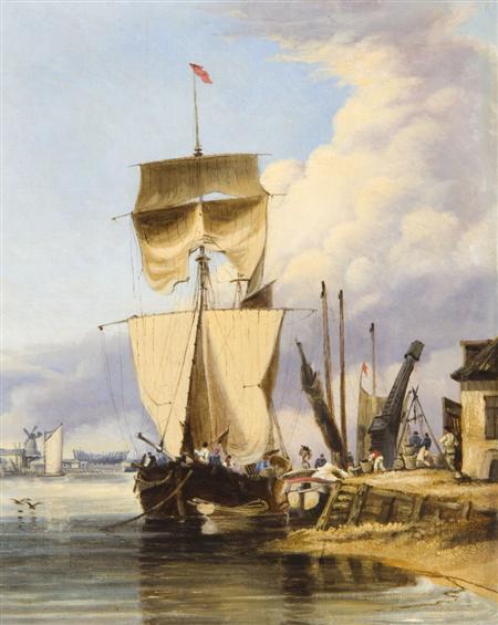 Appraisal: FOLLOWER OF ALFRED STANNARD - VESSEL ALONGSIDE A QUAY Oil