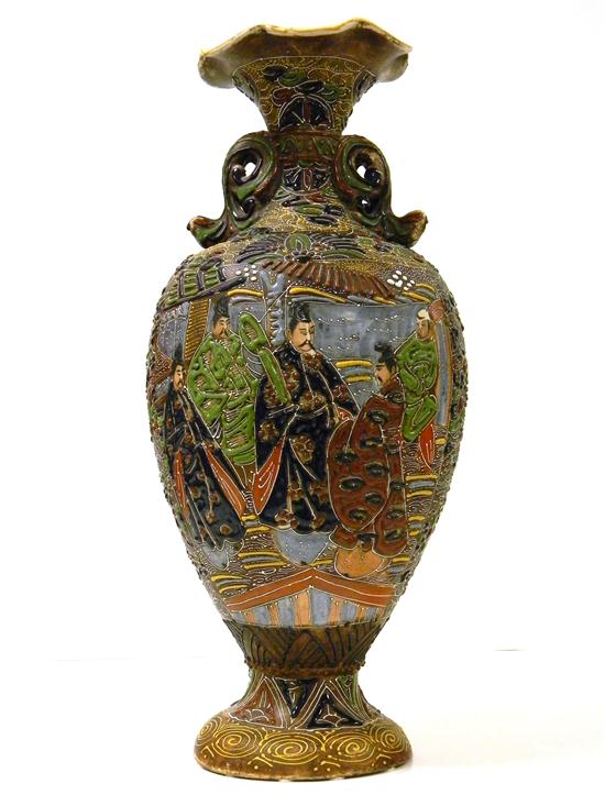 Appraisal: Satsuma Moriage pottery vase Japanese th C raised polychrome figural