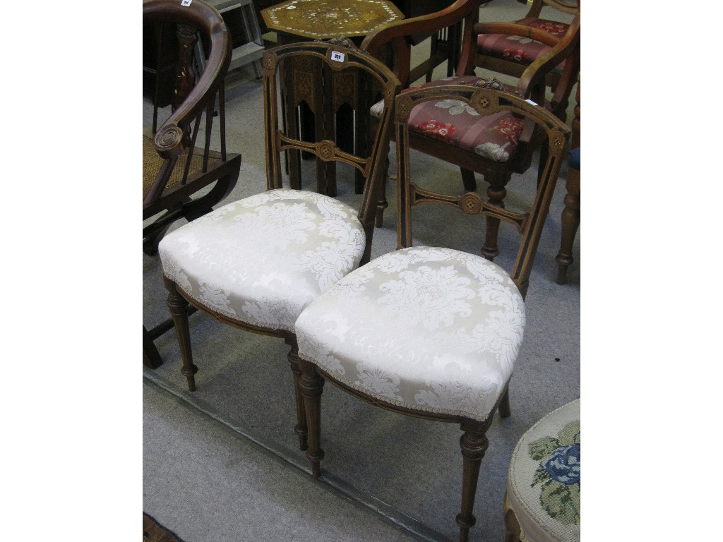 Appraisal: Pair of Edwardian walnut and inlaid side chairs