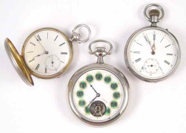 Appraisal: THREE EUROPEAN POCKET WATCHES French Remontoir open face watch jewels