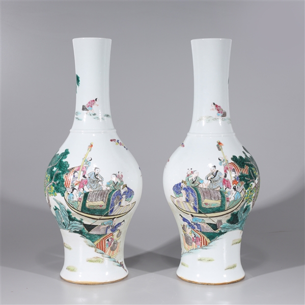 Appraisal: Pair of Chinese famille rose enameled porcelain vases with figures