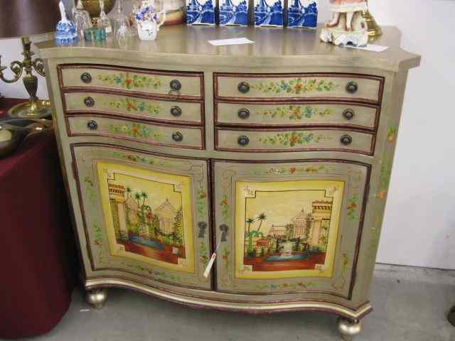 Appraisal: Server Handpainted Plantation Scene six drawers above double doors ''