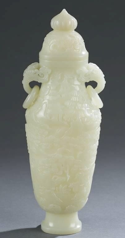 Appraisal: Chinese white jade vase with top A carved Chinese white