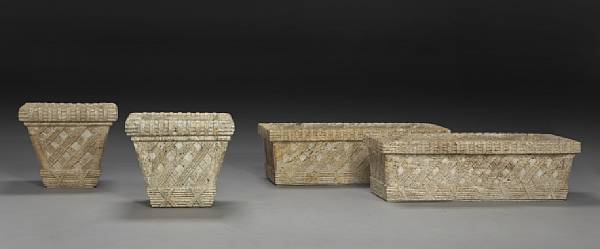 Appraisal: A group of four carved granite jardini res Two of