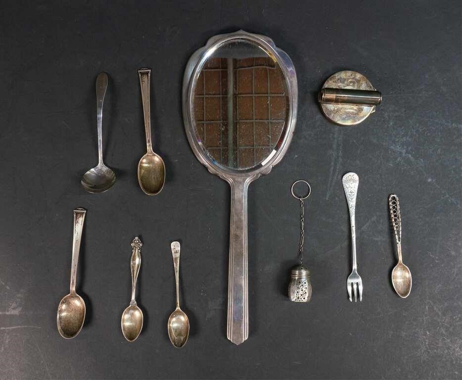 Appraisal: Lot of sterling silver including souvenir fork spoons mirror compact