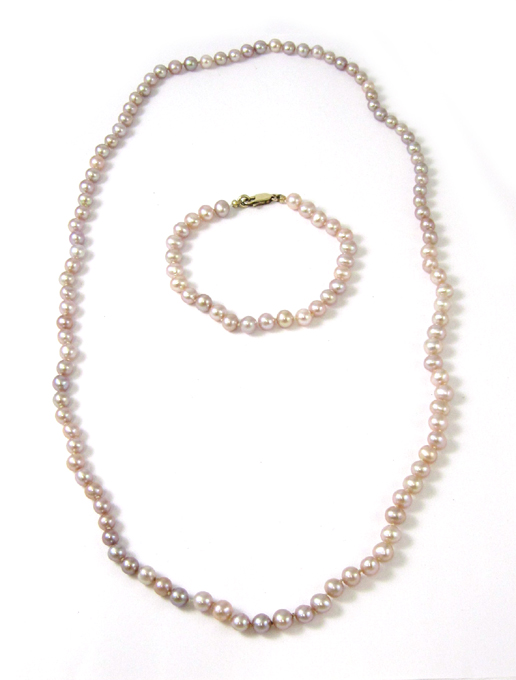 Appraisal: TWO ARTICLES OF PINK PEARL JEWELRY including a - inch