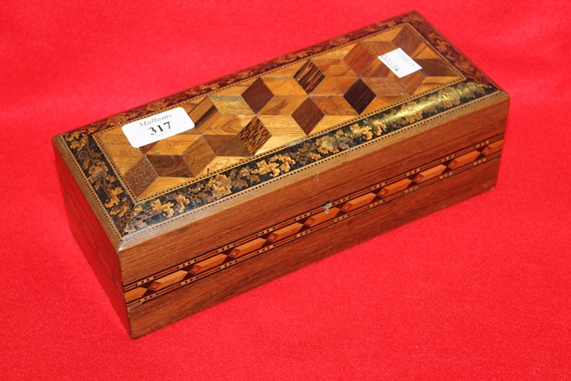 Appraisal: A VICTORIAN ROSEWOOD TUNBRIDGE WARE BOX of rectangular form with