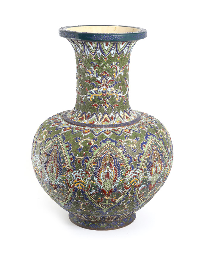 Appraisal: A PALATIAL JAPANESE MORIAGE STONEWARE VASE With floral and geometric