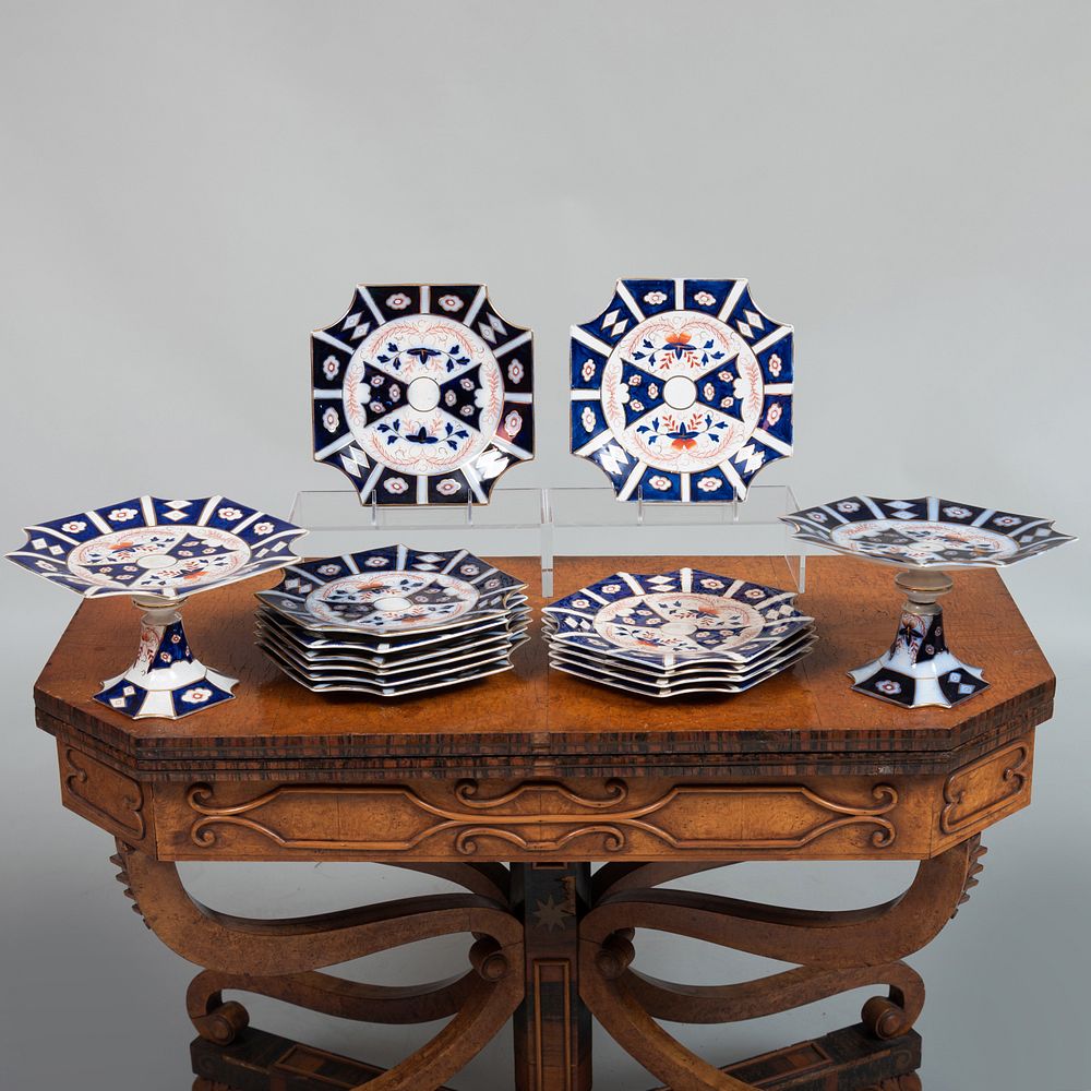 Appraisal: Part English Porcelain 'Imari' Part Dessert Service Comprising Pair of