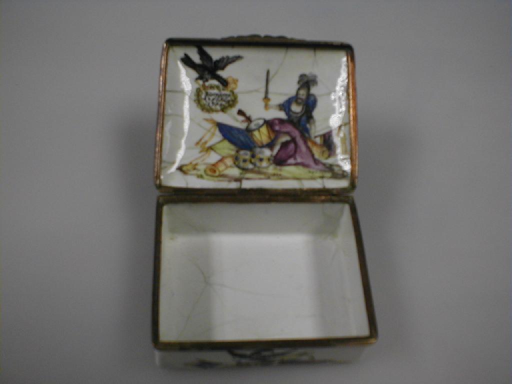 Appraisal: A German enamel and copper snuff box probably Charlottenburgh