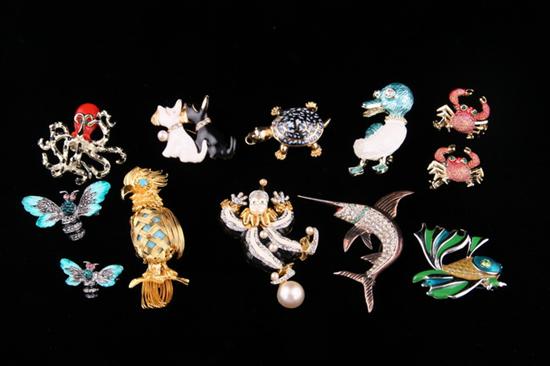 Appraisal: GROUP OF ELEVEN VINTAGE RHINESTONE AND ENAMEL ANIMAL AND INSECT