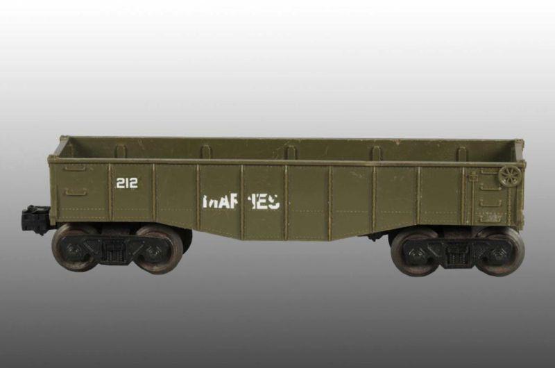 Appraisal: Lionel No Gondola Freight Car Description Post-war Olive-colored with Marine