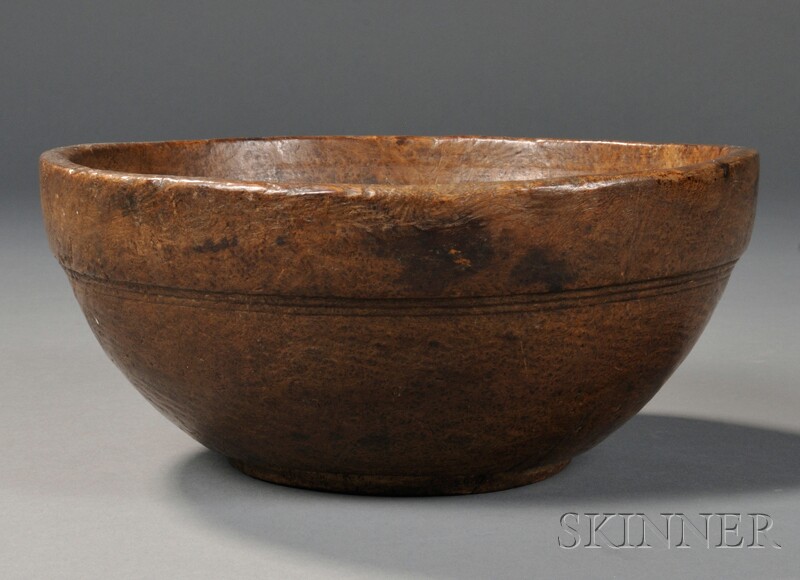 Appraisal: Burl Bowl America th century round turned bowl with incised