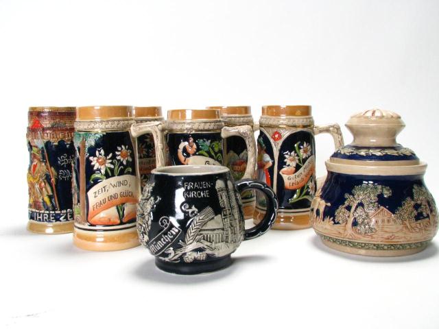 Appraisal: Group of German steins and pottery including six contemporary ''