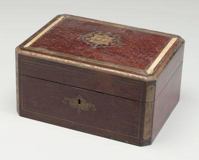 Appraisal: French traveling accessory case rosewood with brass inlay lid with