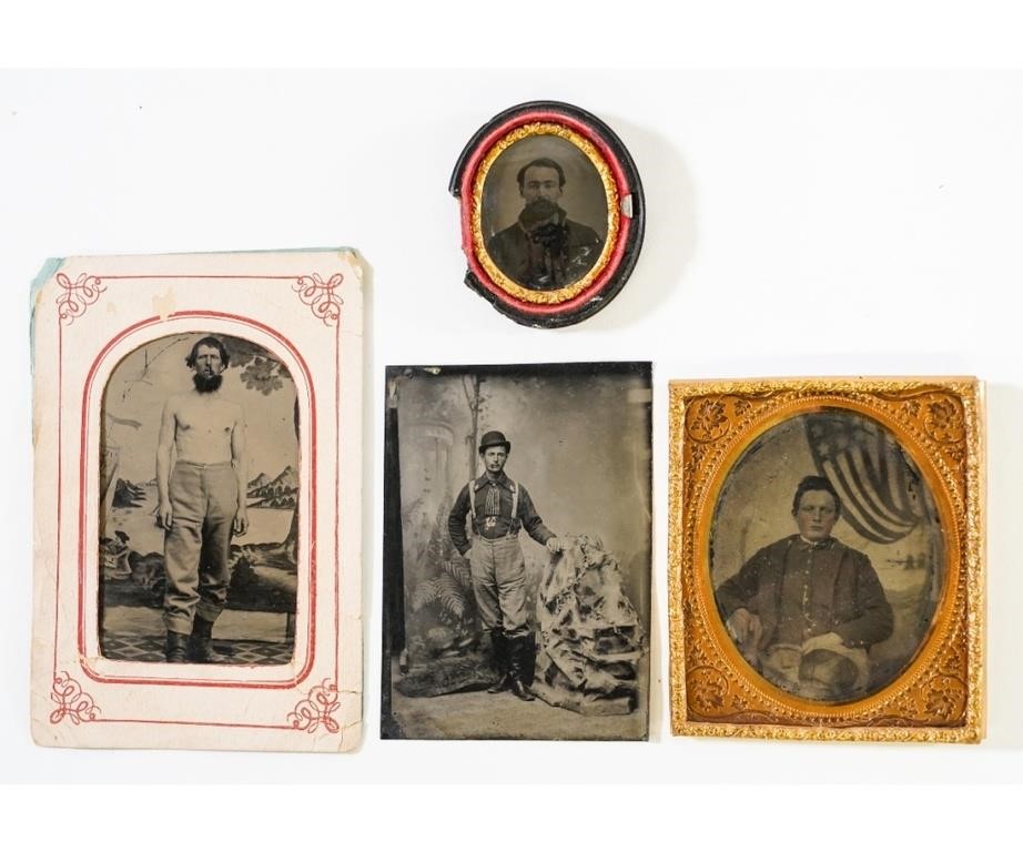 Appraisal: Four Civil War tin types to include a seated example