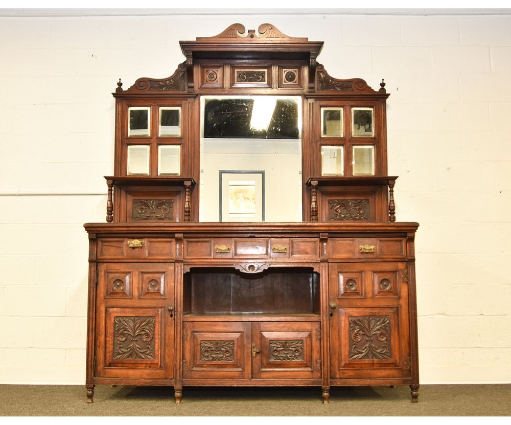 Appraisal: English Mahogany Sideboard English mahogany sideboard circa with beveled glass