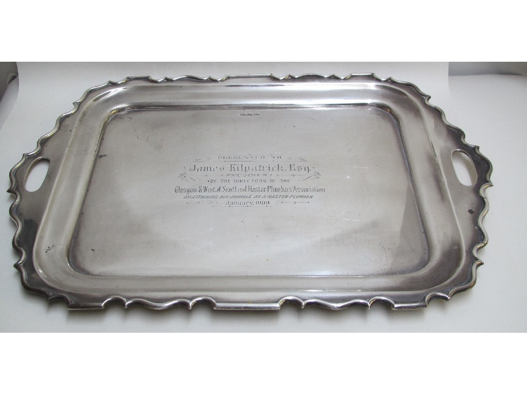 Appraisal: A silver two handled tea tray presented to James Kilpatrick