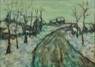 Appraisal: ZARFIN Faibich Oil on Board Winter Village Landscape Signed lower