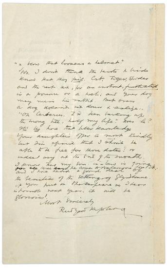 Appraisal: KIPLING Rudyard Three Autographed Letters Signed Autograph letter signed to