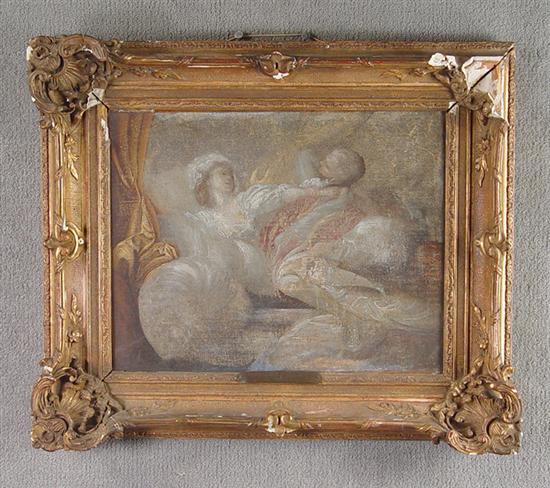 Appraisal: Oil on Canvas of Woman on Chaise After Fragonard With