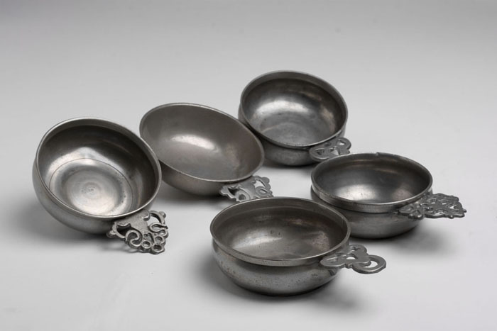 Appraisal: FIVE AMERICAN PEWTER PORRINGERS Including two attributed to New York