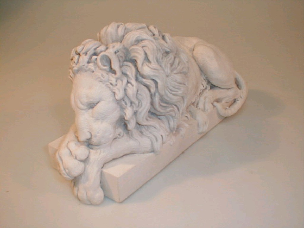 Appraisal: After Canova Sleeping Lion a reproduction reconstituted stone figure the