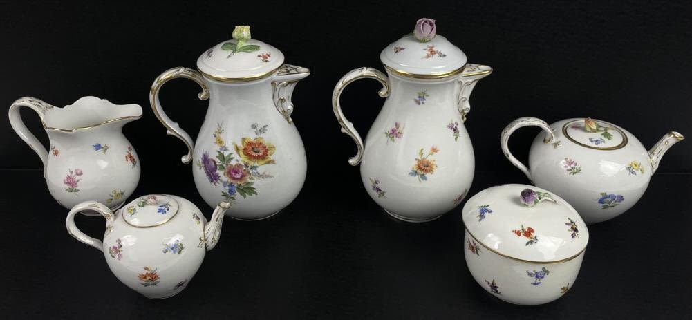 Appraisal: pc Meissen Hand Painted Floral Tea SetHeight of tallest teapot