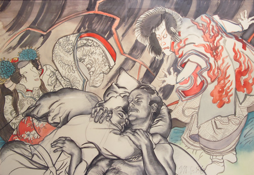 Appraisal: Margaretta Gilboy American b Kabuki Couple charcoal and watercolor on