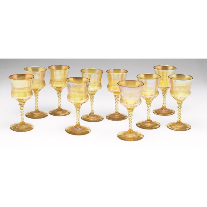 Appraisal: Unusually nice L C Tiffany glasses set of gold favrile