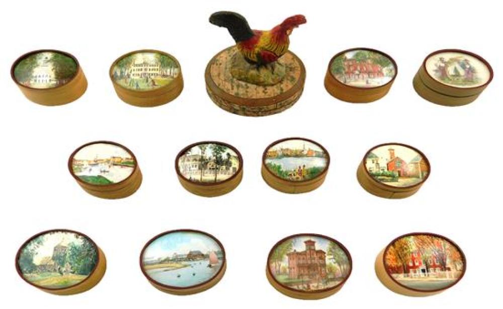 Appraisal: Twelve miniature Shaker style trinket boxes signed RAM and one