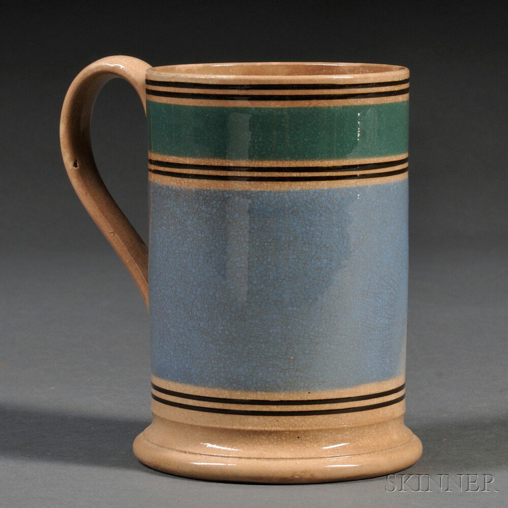 Appraisal: Mochaware Mug Britain late th century quart mug applied handle