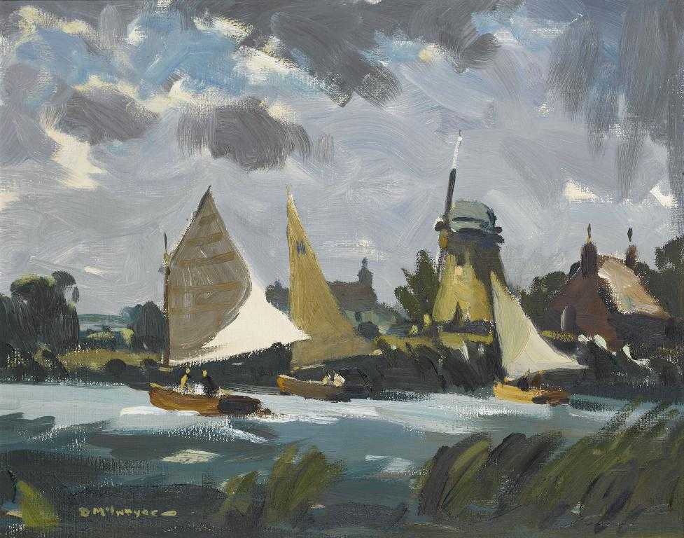 Appraisal: DONALD MCINTYRE RI - WINDY DAY ON THE NORFOLK BROADS