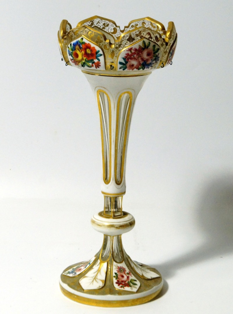 Appraisal: A thC Bohemian glass and enamel table lustre the castellated