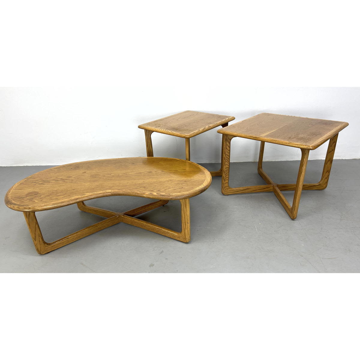 Appraisal: pc LANE Oak Modernist Tables Boomerang Coffee Table Two Side