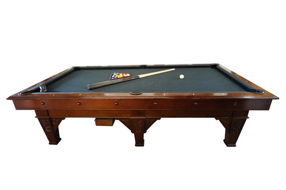 Appraisal: GERMAN CARVED MAHOGANY BILLIARDS TABLEsigned J Neuhusen's Billardfabrik Berlin S