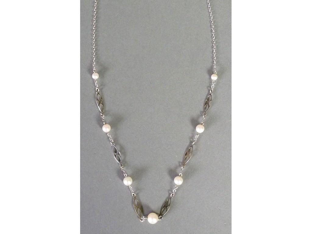 Appraisal: ct WHITE GOLD FINE CHAIN NECKLACE with seven cultured pearls