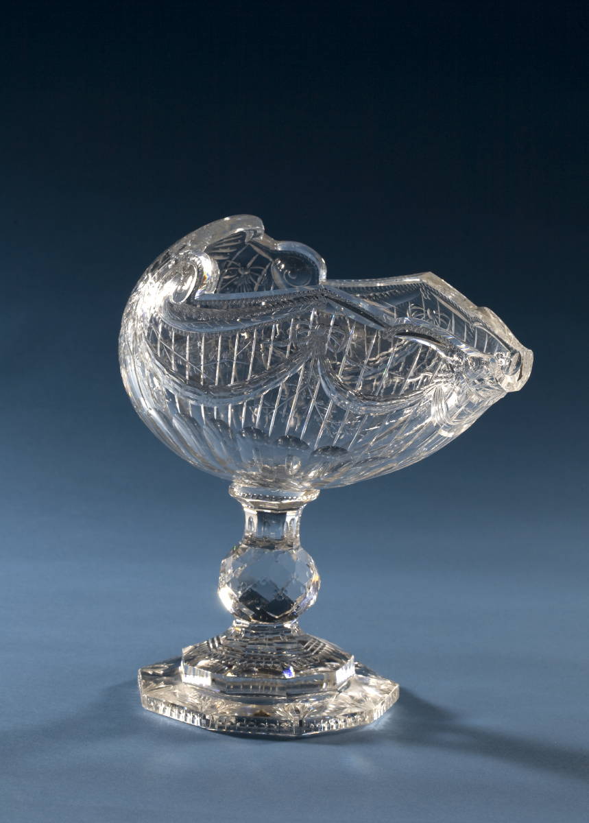 Appraisal: ENGLISH CUT GLASS FOOTED SHELL-FORM SWEET MEAT DISH Height inches