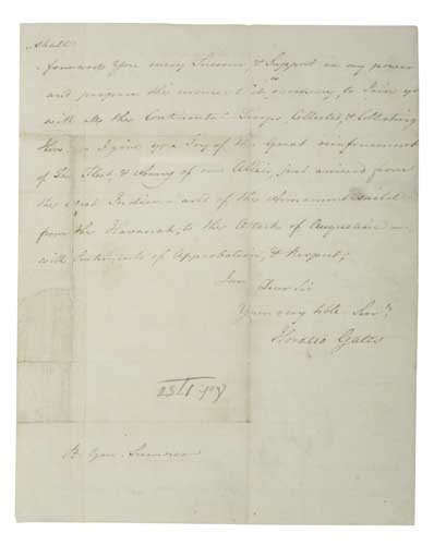 Appraisal: WARTIME LETTER TO A FIELD COMMANDER AMERICAN REVOLUTION GATES HORATIO