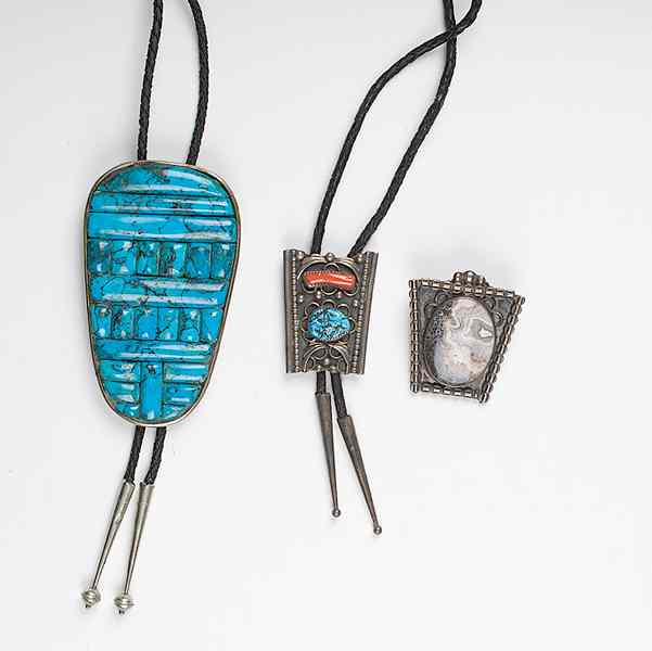 Appraisal: Navajo Silver and Turquoise Bolo Ties lot of Includes a