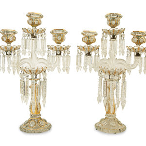 Appraisal: A Pair of Baccarat Enameled Molded Glass Candelabra Late th