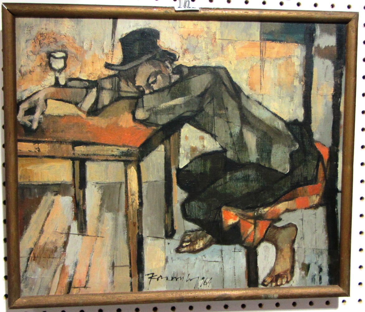 Appraisal: French School th century Drunken figure oil on canvas indistinctly