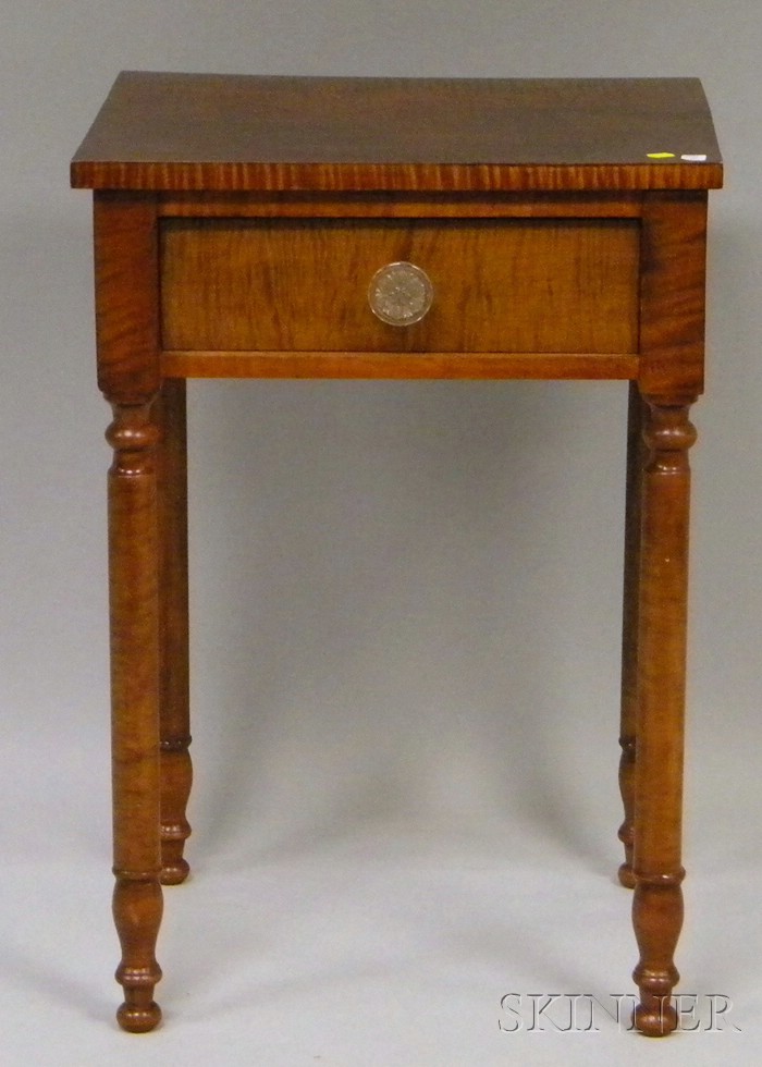 Appraisal: Tiger Maple One-Drawer Stand early th century ht wd in