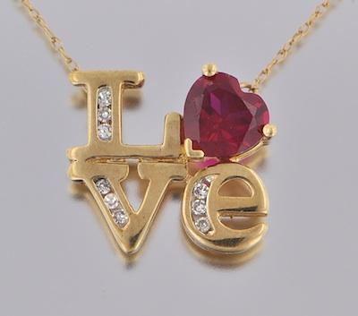 Appraisal: A Ladies' Love Pendant k yellow gold pendant spelling the