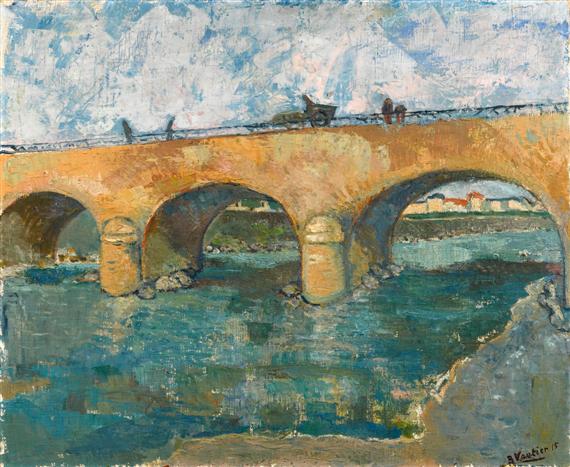 Appraisal: VAUTIER BENJAMIN - Landscape with river and bridge Oil on