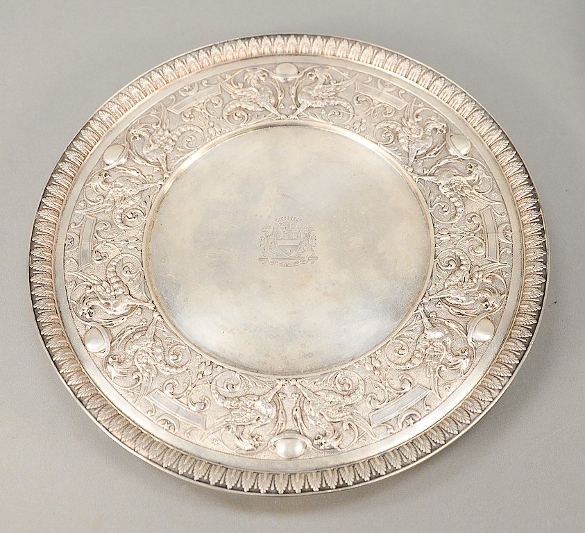 Appraisal: Tiffany Co silver footed salver with pairs of gargoyles and