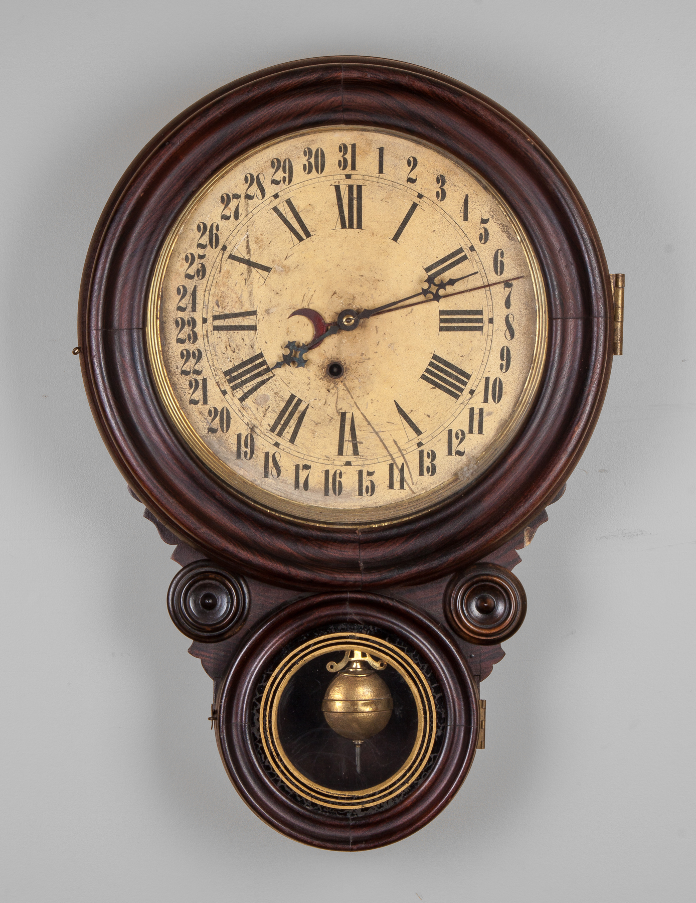 Appraisal: Calendar Clock Rosewood case Original painted paper dial Original tablet