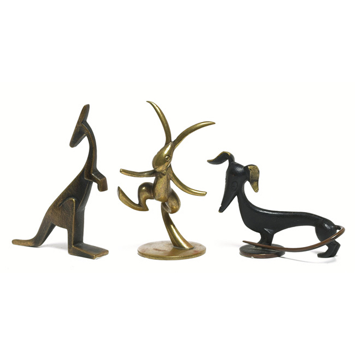 Appraisal: Hagenauer figurals bronzed metal kangaroo rabbit and dog original patina