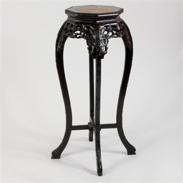 Appraisal: Chinese th century carved hardwood marble top plant stand with