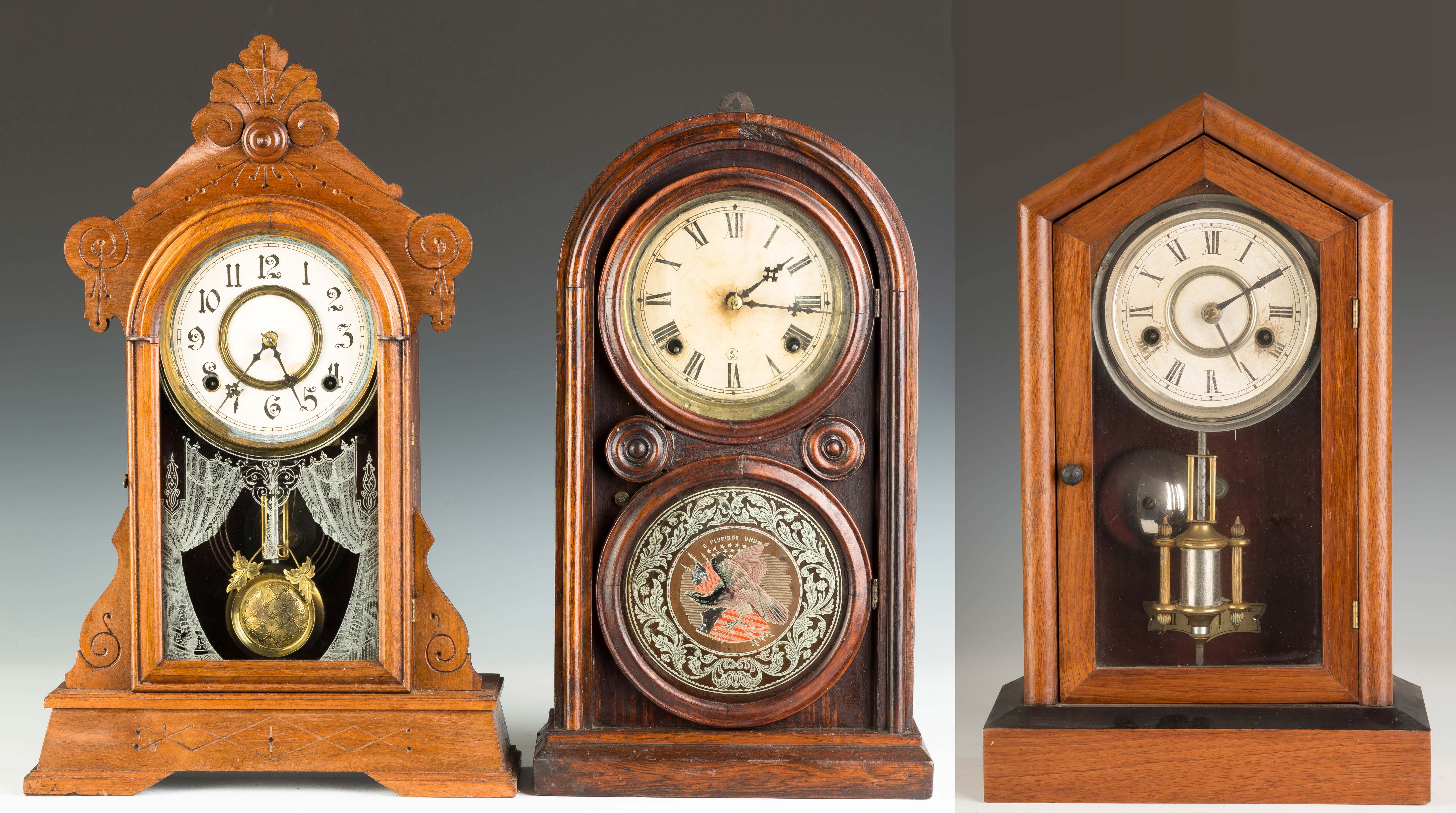 Appraisal: Three Shelf Clocks C - original eagle glass R -